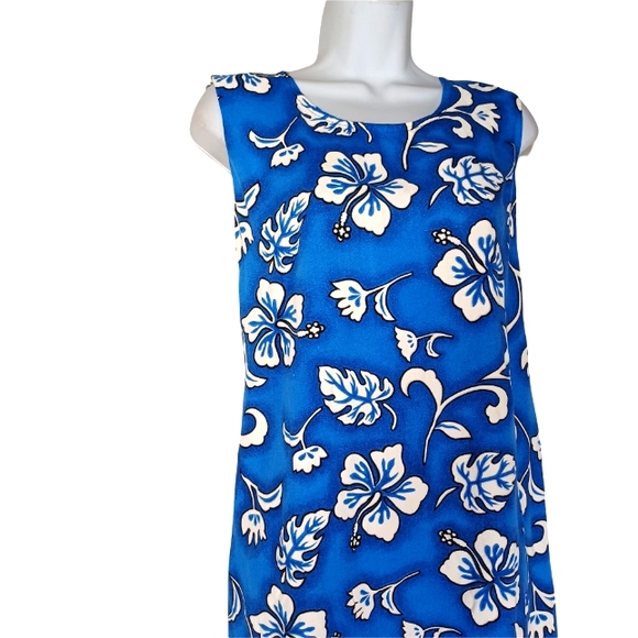 BALI CHIC Vintage Blue and White Floral Hawaiian XL Sleeveless Sheath Dress XL - Picture 5 of 7